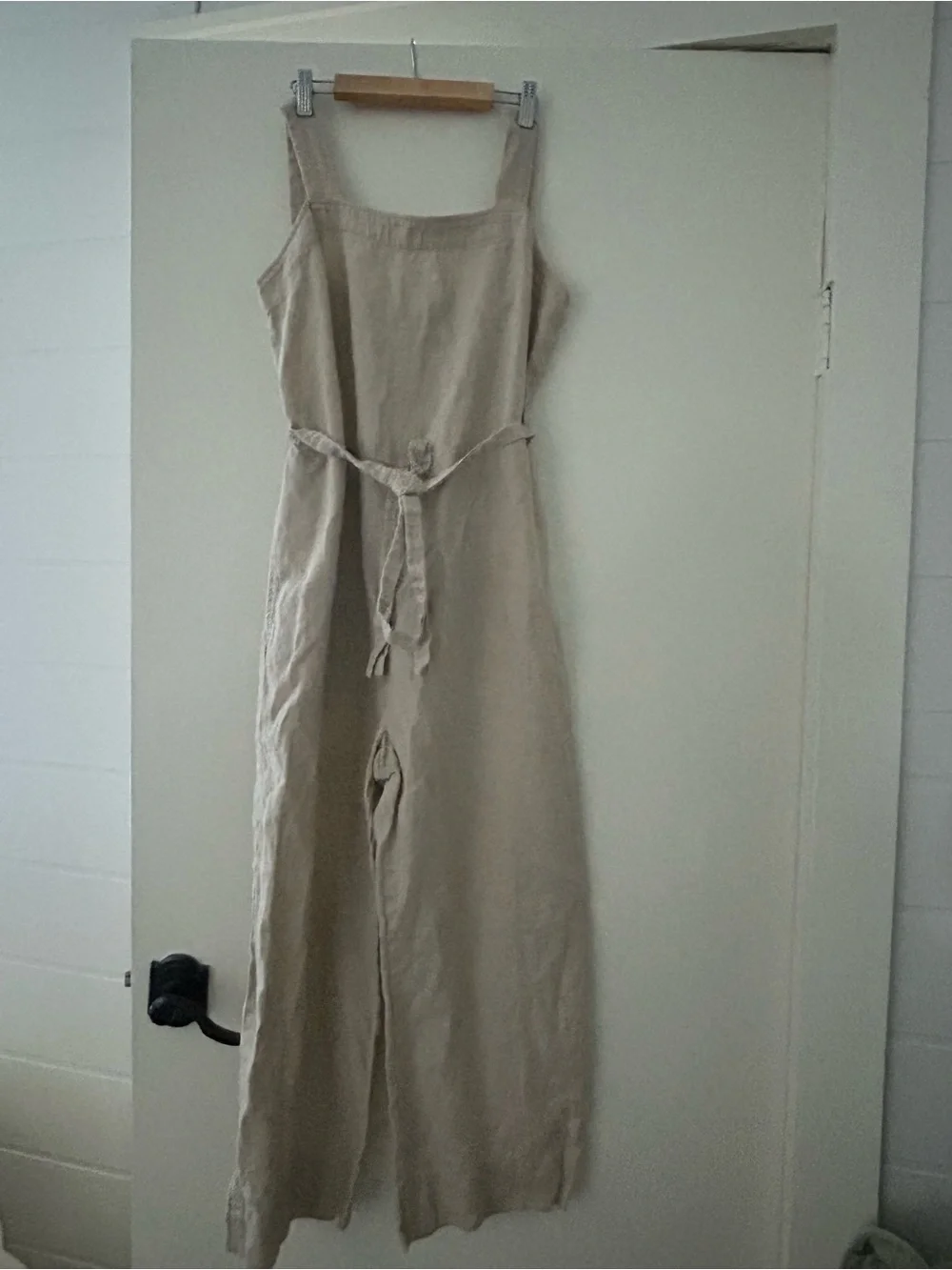 Quince Beige Linen Square Neck Jumpsuit